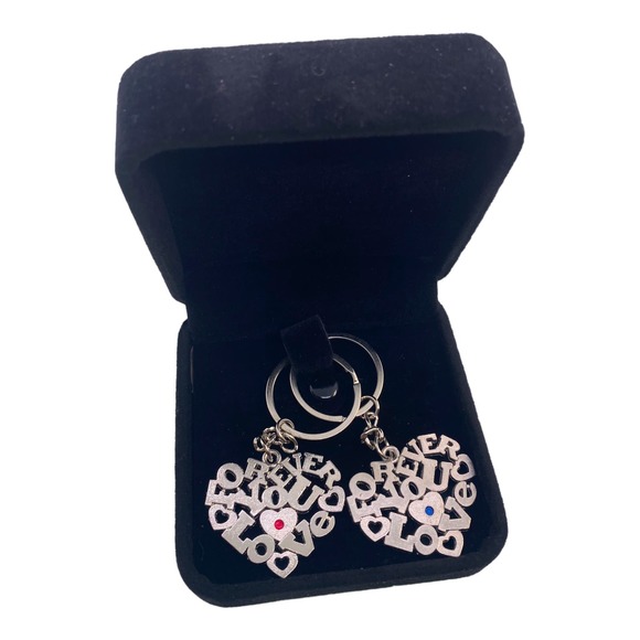 Couples His Her Boyfriend Girlfriend Love You Forever Heart Key Chain Ring Set - Picture 1 of 5